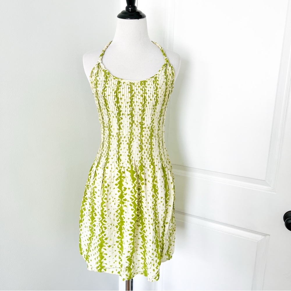 Banana Republic Green and Cream Silk Mini Dress with Braided Straps - 0
